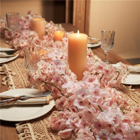 8pcs 47.2ft Artificial Cherry Blossom Flower Garland Hanging Vines for Spring - Picture 3 of 6
